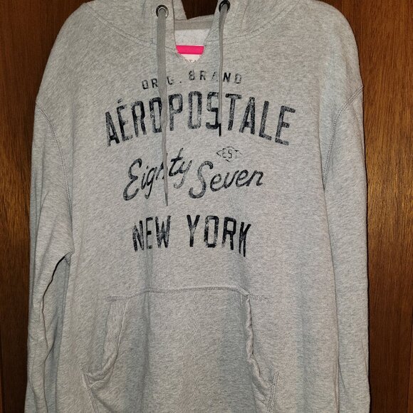 Aeropostale Mens Hoodie Gray Sweatshirt XXL Y2K Pocket 2x Navy Blue - Picture 1 of 7